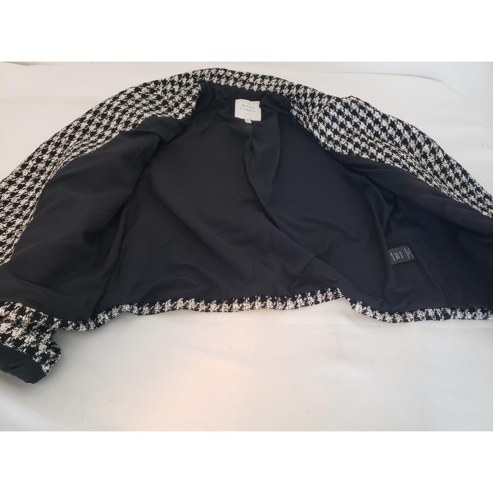 Vintage Blazer Suit Jacket Womens 12 Black White Houndstooth Cropped Tweed Paris - Picture 13 of 16